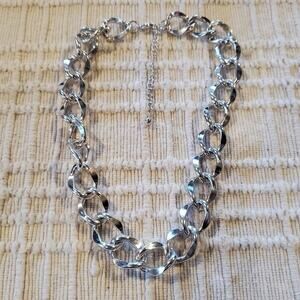 Large link chain linked silver colored choker necklace
